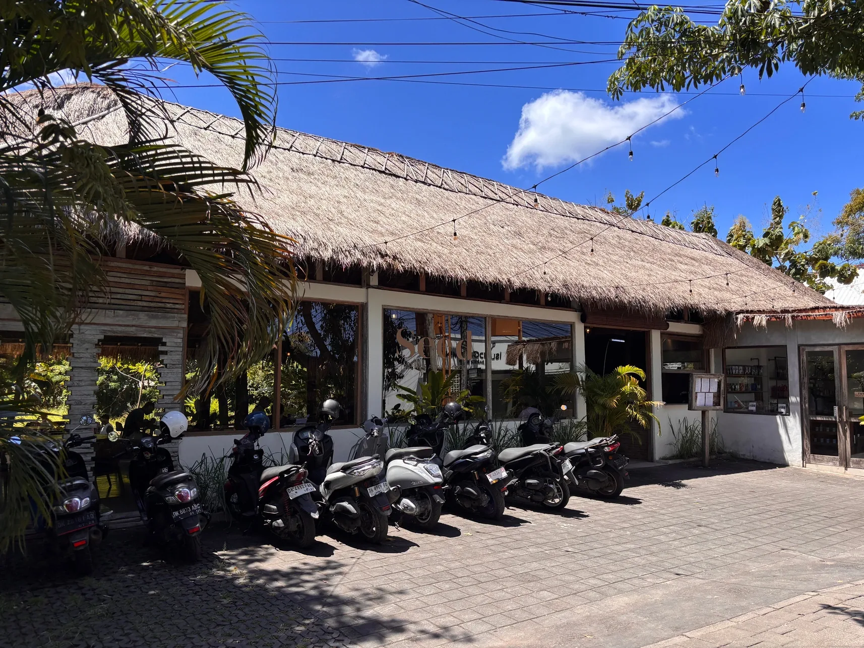 The daytime exterior of Seed on Jalan Pantai Bingin in Uluwatu